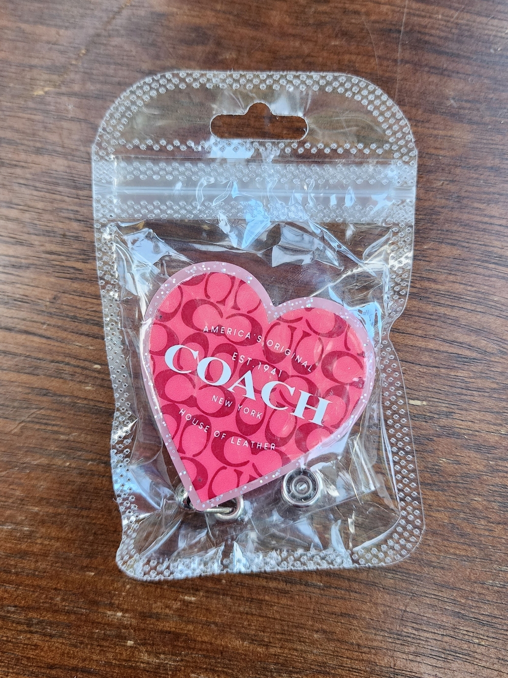 Pink Coach Inspired Heart Retractable Badge Reel ID Holder Nursing Office NWT